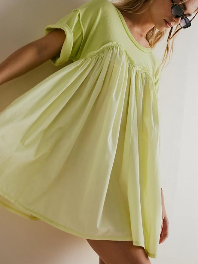 Tshirt Dress for Women Summer Short Sleeve Crewneck Comfy Dress Casual Ruffle Loose Swing Vacatio... | Amazon (US)