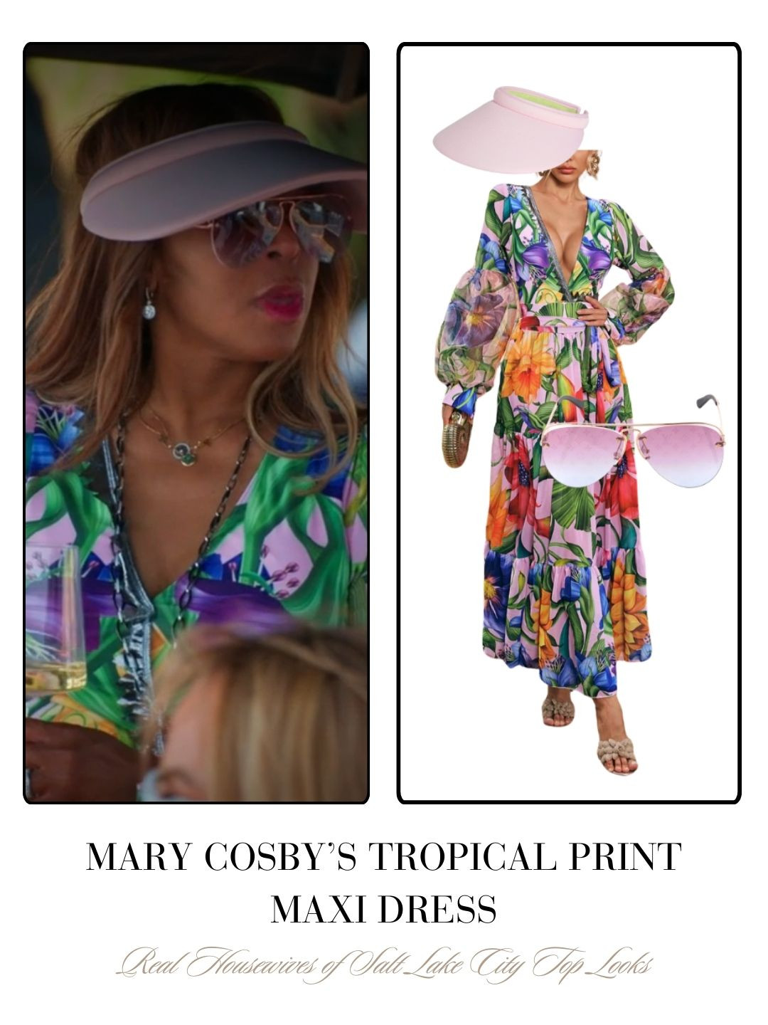 Mary Cosby's Tropical Print Top and Maxi Skirt in Greece are by Mew Mews. Visor and Sunglasses linked below! 

 
