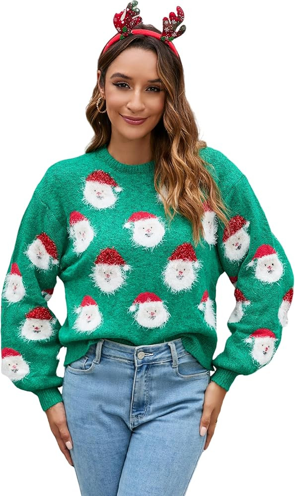 Simier Fariry 2024 Women Fall Winter Ribbed Long Sleeve Loose Pullover Knit Christmas Crop Sweate... | Amazon (US)