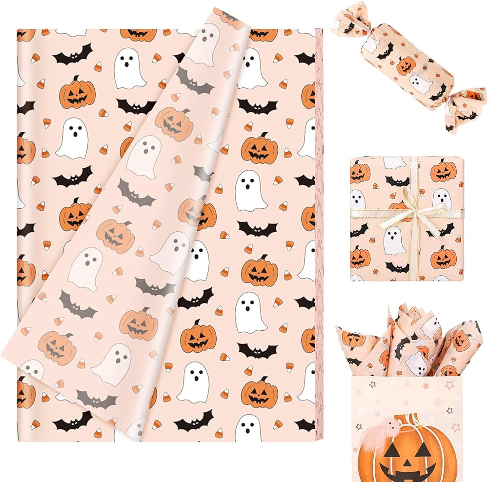 JarThenaAMCS 100 Sheets Halloween Tissue Paper Cute Pumpkin Ghost Bats Gift Wrapping Paper Orange... | Amazon (US)
