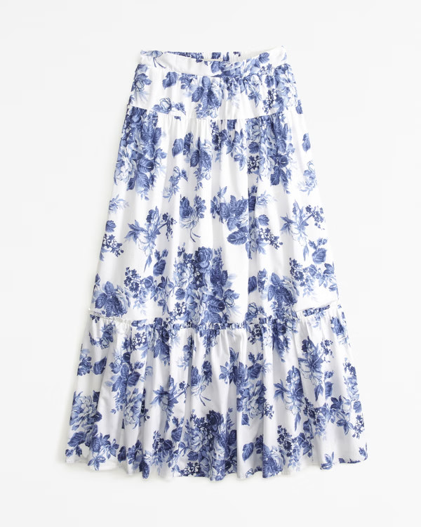 Poplin Tiered Maxi Skirt | Abercrombie & Fitch (US)