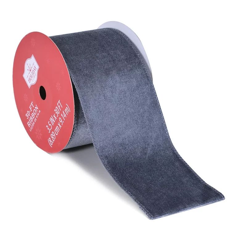 Gray Velvet Christmas Ribbon, 3.5" x 30', by Holiday Time, Made In India | Walmart (US)