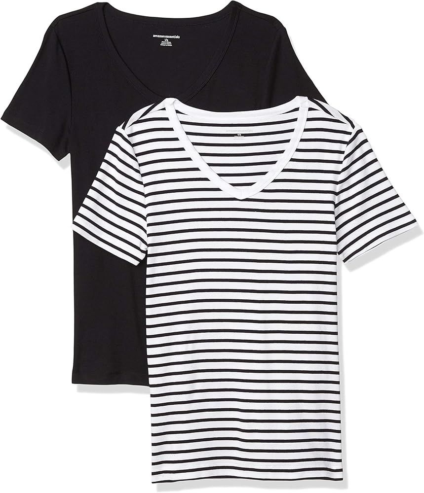 Women's 2-Pack Slim-Fit Short-Sleeve V-Neck T-Shirt | Amazon (US)