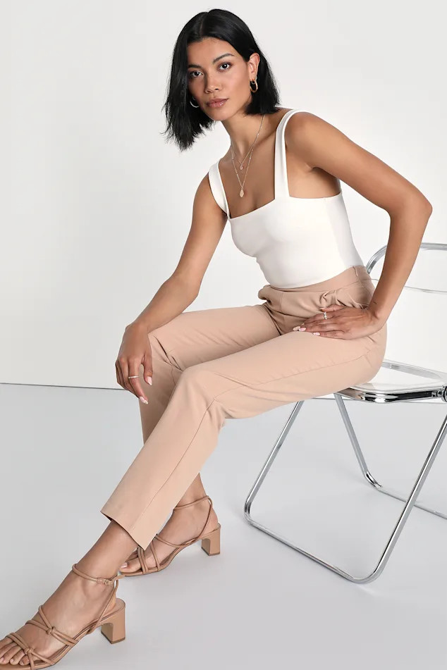Kick It Beige High-Waisted Trouser Pants | Lulus