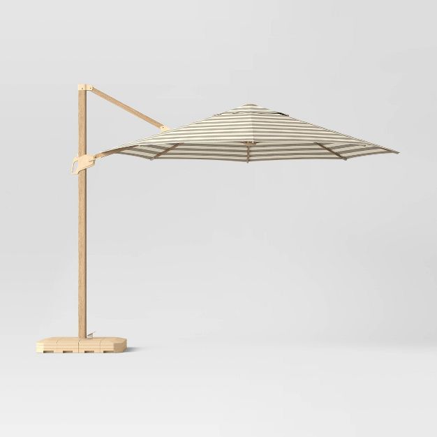 11' Offset Patio Umbrella Cabana Black - Light Wood Pole - Threshold™ | Target