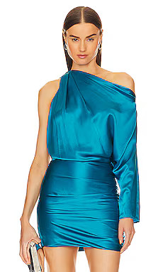 The Sei One Sleeve Drape Top in Lake from Revolve.com | Revolve Clothing (Global)