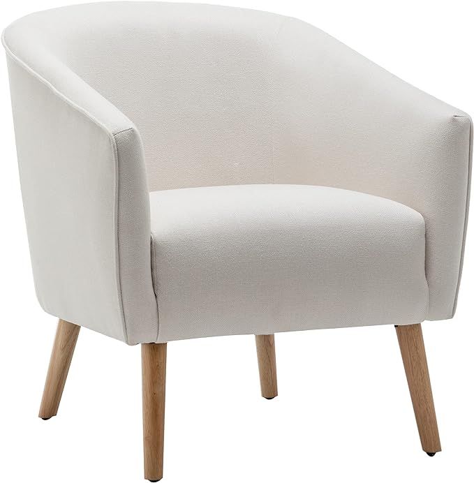 Wovenbyrd Mid-Century Modern Barrel Accent Chair with Tapered Legs, Cream Fabric | Amazon (US)