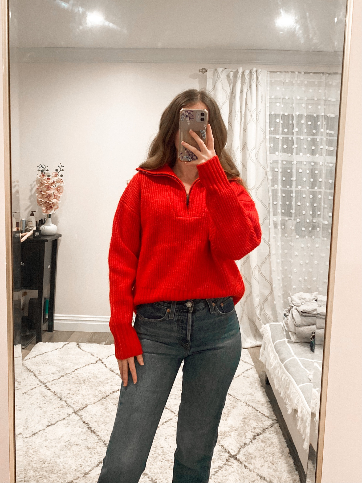 A half zip sweater paired with jeans and slingback pumps makes a cute holiday outfit. 
.
.
.
.
.
.
.
Winter outfit | sweater outfits | holiday sweater outfit | knit sweater | pullover sweater | quarter zip sweater | red sweater | half zip sweater | winter sweater | Christmas outfit | casual outfits | casual winter outfits | jeans outfit | Abercrombie jeans | straight leg jeans | high waisted jeans | casual jeans outfit | outfit inspo | outfit ideas |
.
.
.
.
.
.#LTKFind #LTKunder50 #LTKunder100 #LTKsalealert #LTKfindsunder50 #LTKfindsunder100 #LTKstyletip #LTKworkwear #LTKtravel #LTKshoecrush #LTKitbag 

#LTKGiftGuide #LTKSeasonal #LTKHoliday #LTKU