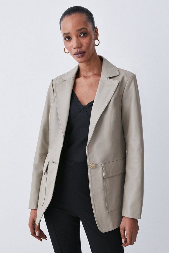 Leather Clean Tailored Single Breasted Blazer | Karen Millen US