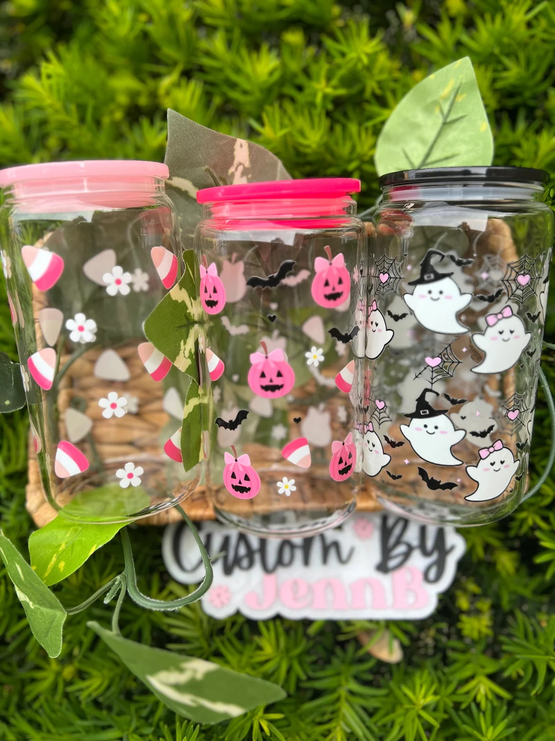 Girly Halloween Glass Cup Pink Halloween Cup Spoky Season Glass Cuphalloween Lover Ghost Glass Cu... | Etsy (US)