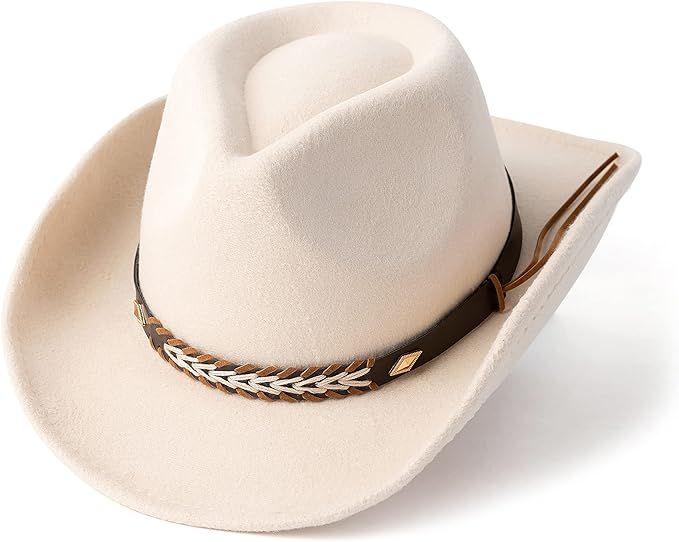 Gossifan Western Cowboy & Cowgirl Hat Felt Wide Brim Women Men Fedora Hats | Amazon (US)