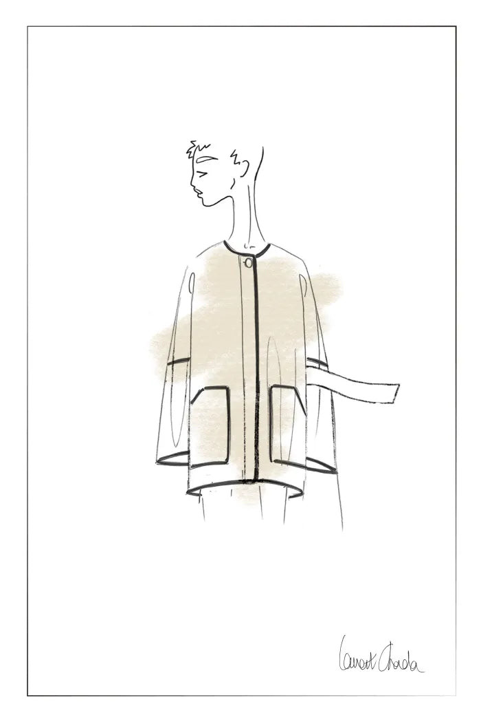 Lycoris Leather Trim Double Face Wool Coat in Merino Cashmere | Fabrique