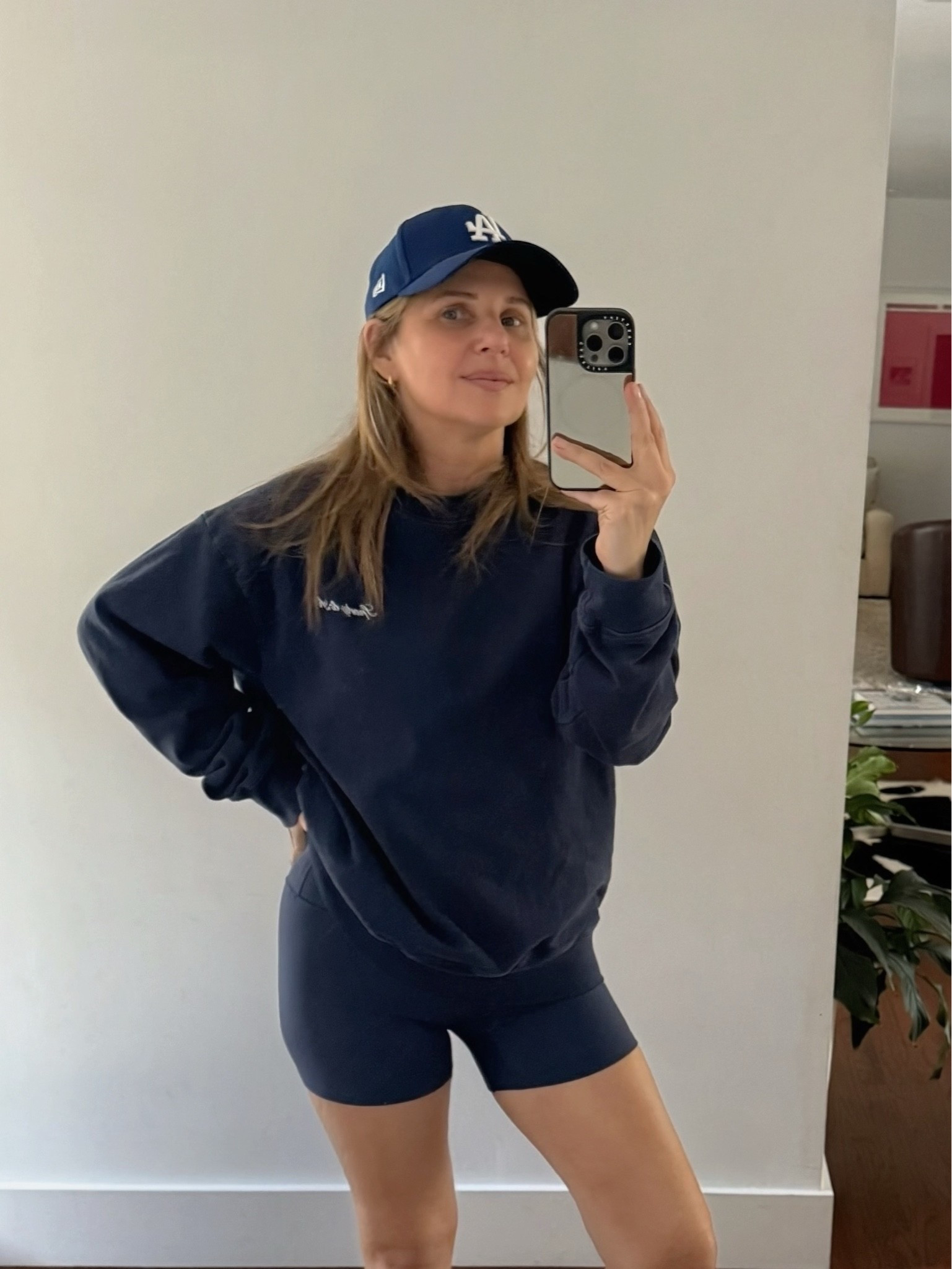 Wearing my Dodgers baseball hat w an oversized Sporty + Rich logo navy crewneck sweatshirt and a pair of biker shorts from Amazon that just happen to match perfectly… *love it when that happens

#LTKdayinmylife #LTKootd #LTKActive
