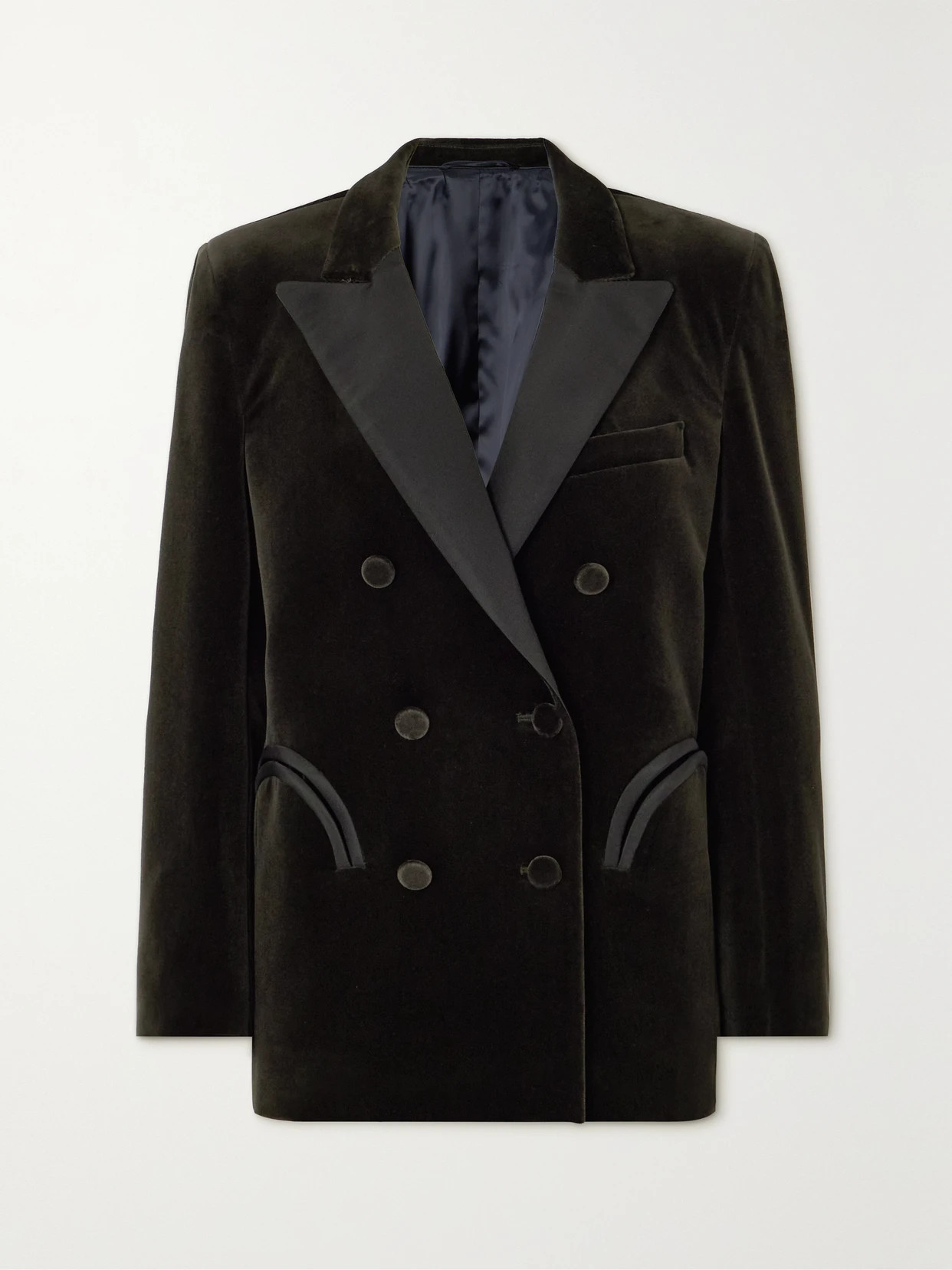 Blazé Milano - Everynight Double-breasted Silk-satin Trimmed Cotton-velvet Blazer - Brown - 0 | NET-A-PORTER APAC