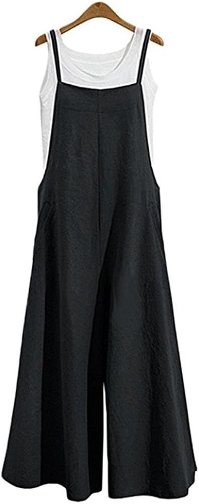 Aedvoouer Women's Baggy Plus Size Overalls Cotton Linen Jumpsuits Wide Leg Harem Pants Casual Rom... | Amazon (US)