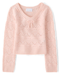 Girls Pointelle Bow Sweater - pink | The Children's Place