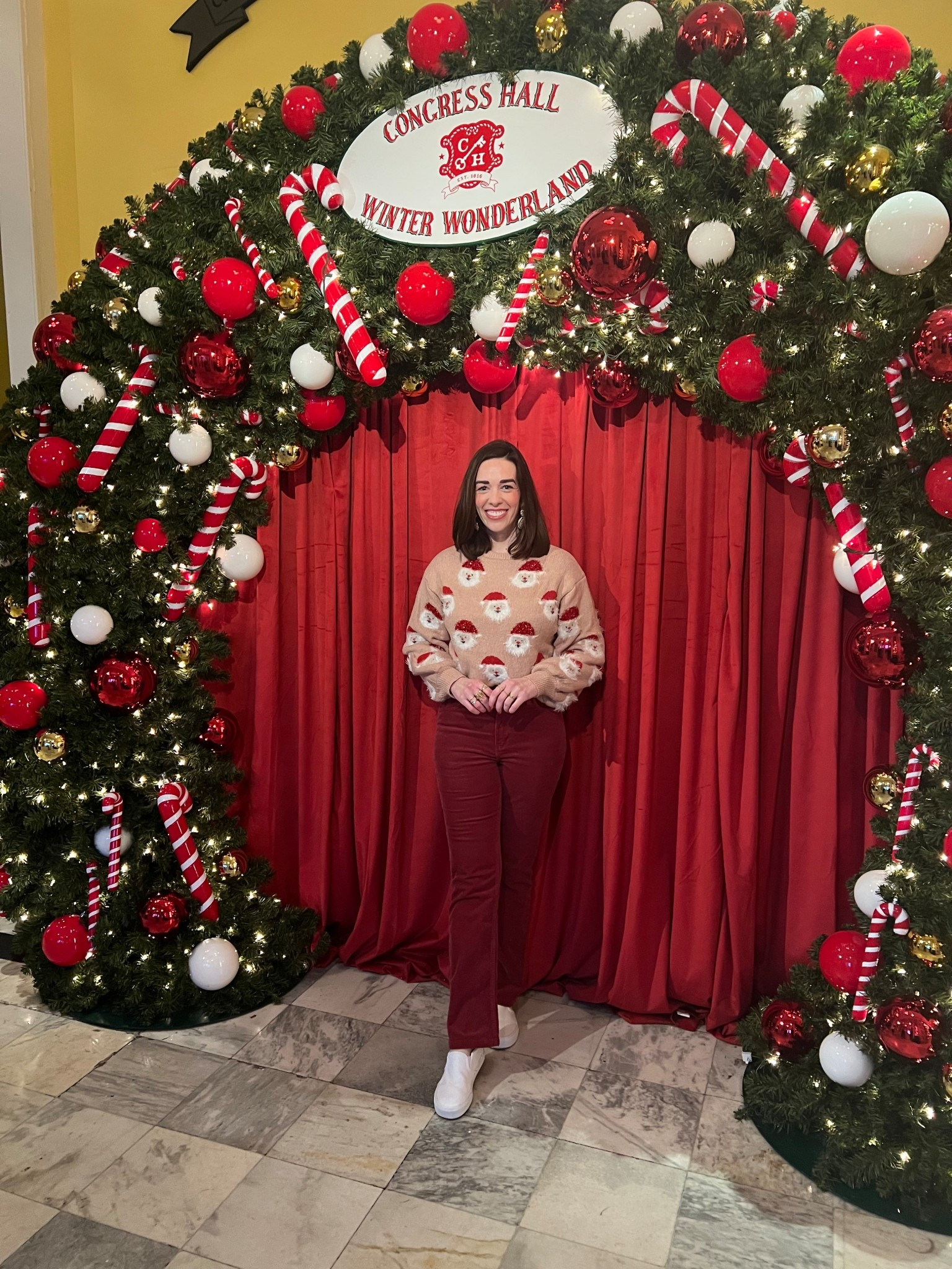 Pink and red Santa sweater (small). Red corduroy pants (4).  White slip on sneakers (8.5). #sweater #santasweater #pinksweater #pants #corduroypants #redpants #sneakers #whitesneakers #sliponsneakers 
winter capsule wardrobe 

#LTKFindsUnder50 #LTKFindsUnder100 #LTKSeasonal