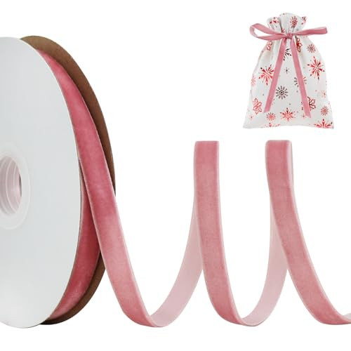TONIFUL Pink Velvet Ribbon 3/8 Inch x 25yds, Vintage Velvet Ribbons, for Christmas Wreath Decoration Handmade Craft Ornaments Gift Wrapping & Bow Making, Valentine's Day Wedding Bouquet Packaging | Amazon (US)