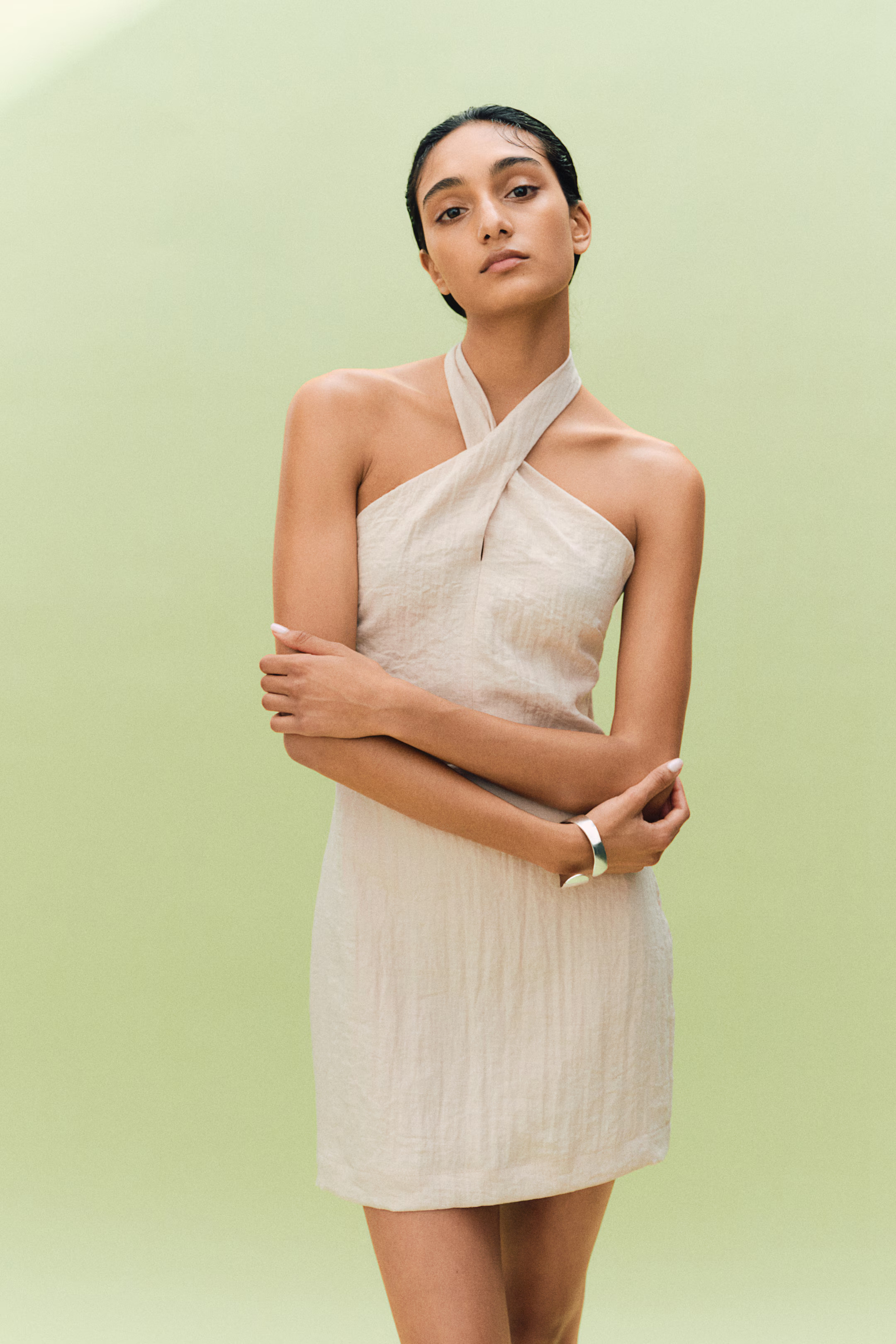 Halterneck Dress - Light beige - Ladies | H&M US | H&M (US + CA)