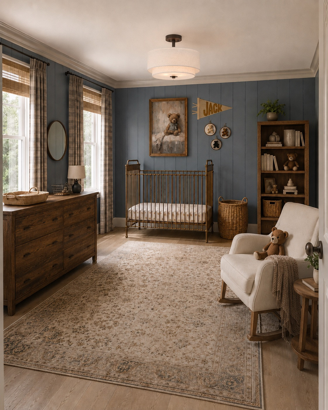This is a 3D rendering of one of my most popular baby boy nursery designs, and it's still one I would decorate exactly the same today.

One of the reasons I think this room has resonated with so many people is because it doesn't rely on trendy nursery themes. Instead, it layers timeless furniture, warm wood tones, vintage-inspired teddy bear details, soft neutrals, and a rich blue wall color that gives the room personality while still feeling classic. 

Those are the kinds of choices that help a nursery grow with your little one instead of feeling outdated a couple of years later.

Swipe to see the original design.
I've linked the exact or very similar pieces below if you'd like to recreate this look in your own home.

🪴 If you're trying to create a home that feels more like you, I'd love to help through my virtual home design and styling services. Comment for more info!

#LTKHome #LTKKids #LTKBaby