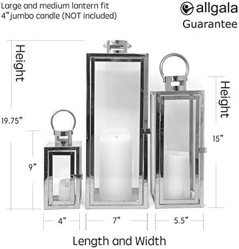 allgala 3-PC Set Jumbo Luxury Modern Indoor/Outdoor Hurricane Candle Lantern Set with Chrome Plated  | Amazon (US)