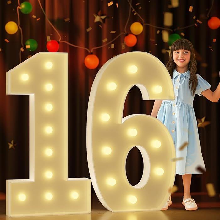 Marquee Numbers 4 Feet Tall Large Light Up Numbers 16th Sweet 16 Birthday Decorations Big Yellow ... | Amazon (US)