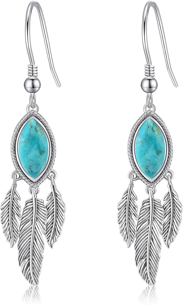 Feather Dangle Earrings for Women 925 Sterling Silver Earrings Turquoise/Labradorite/Black Onyx/M... | Amazon (US)