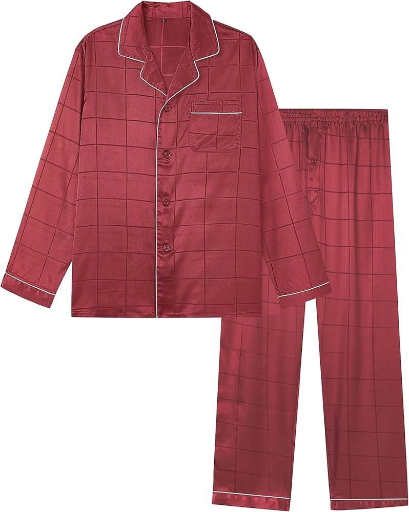 JupiterSecret Mens Silky Satin Pajamas Set Long Sleeve Button-Down Luxurious Pjs 2 Pieces Sleepwe... | Amazon (US)