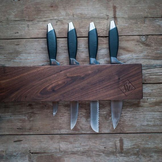 Kitchen Knife Holder, Wood Knife Rack, Wall Knife Holder, Wall Knife Block, Gift for Him, Persona... | Etsy (US)