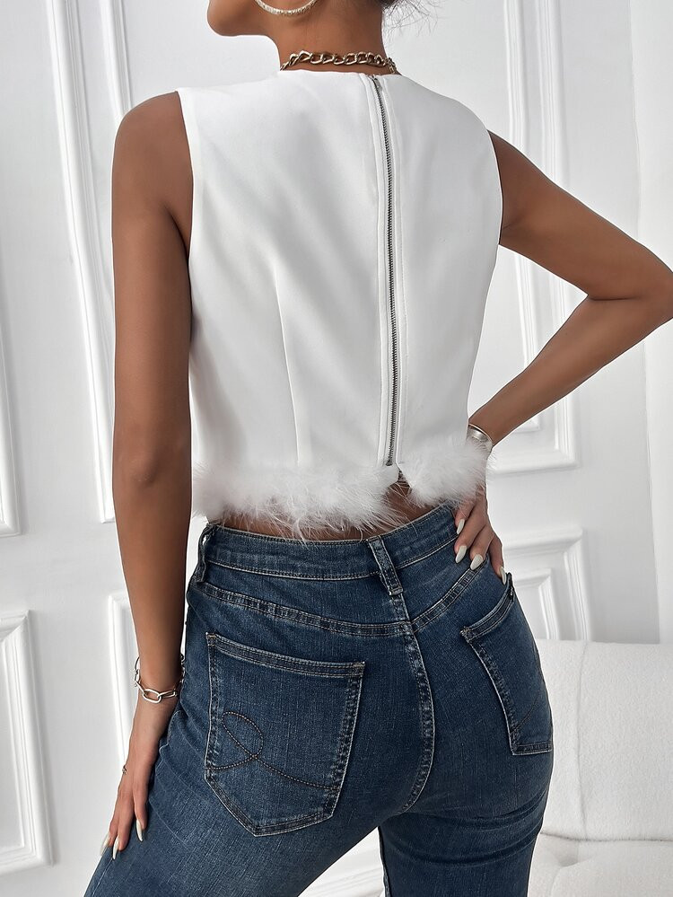 Fuzzy Hem Zip Back Tank Top | SHEIN