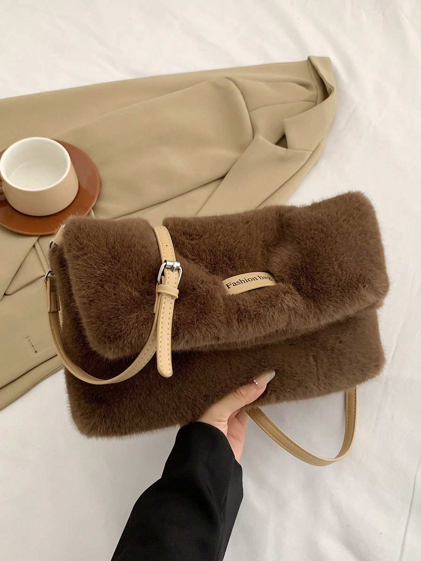 1pc Plush One Shoulder Bag, Portable Diagonal Crossbody Bag For Women, Fashion Square Fuzzy Bag W... | SHEIN