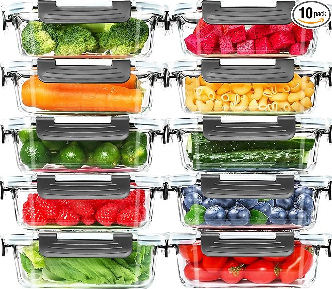 Skroam 10 Pack Glass Meal Prep Containers, 22 OZ Glass Airtight Food Storage Containers with Lids... | Amazon (US)