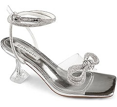 Zzheels Double Bowknots Crystal Sandals Clear Slingback Heels Square Toe Shoes for Party Wedding | Amazon (US)