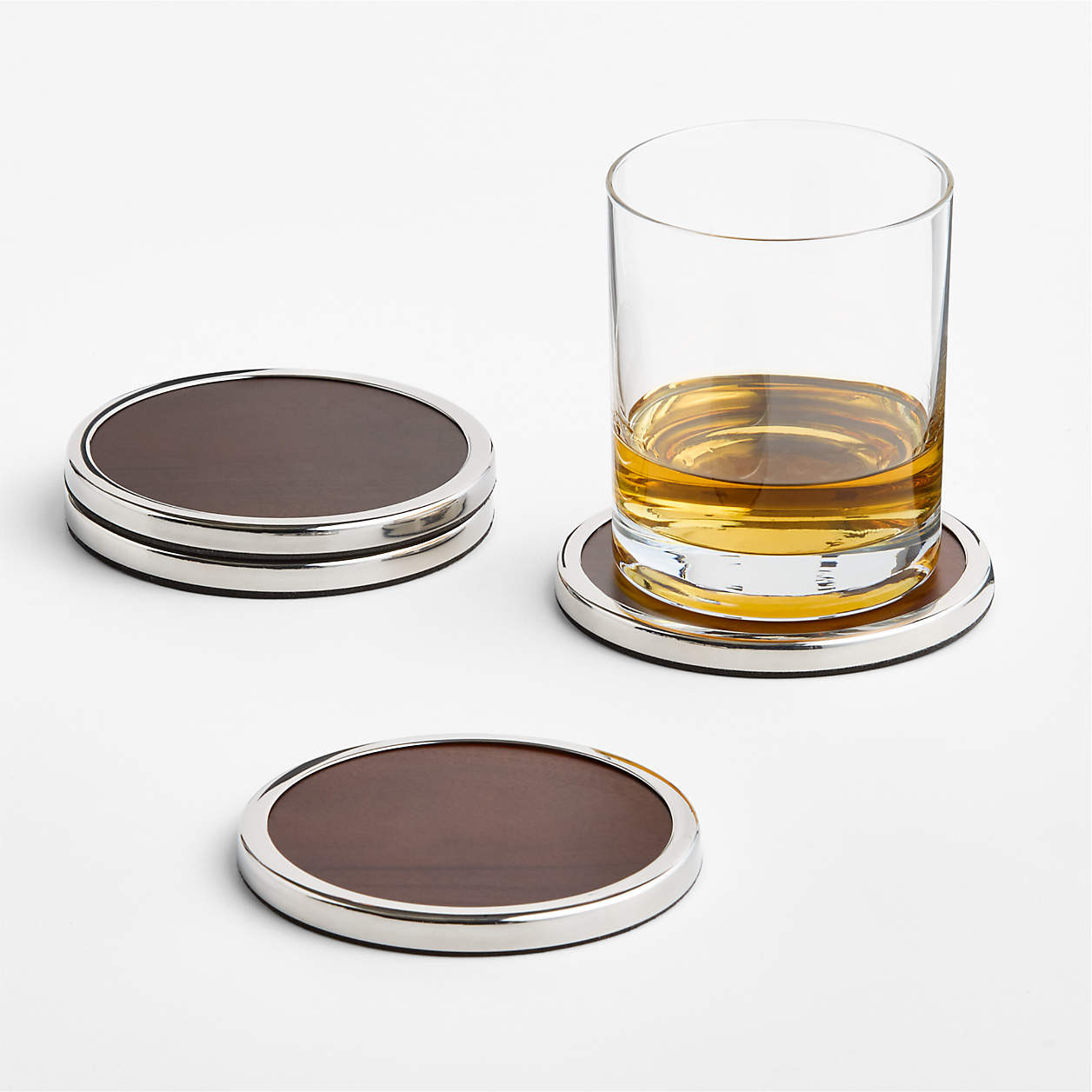 Nightcap Wood & Metal Coasters, Set of 4 | Crate & Barrel | Crate & Barrel