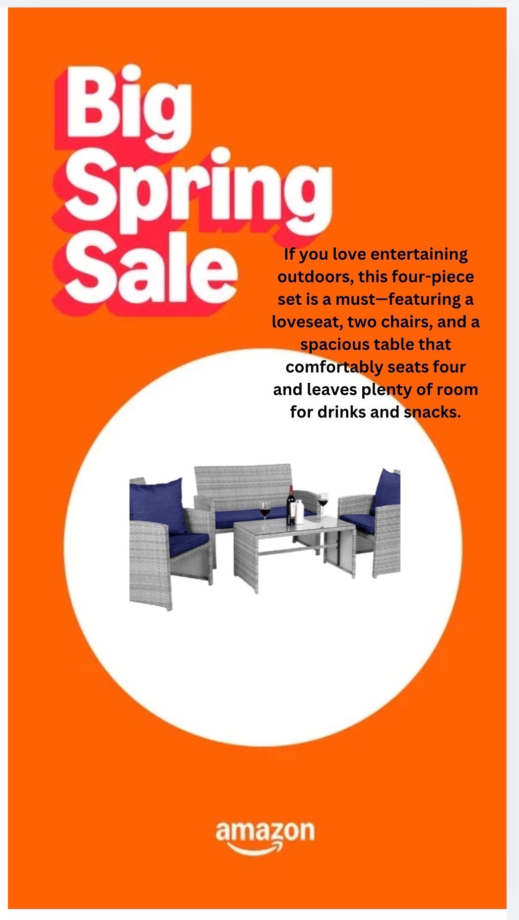 If you love entertaining outdoors, this four-piece set is a must—featuring a loveseat, two chairs, and a spacious table that comfortably seats four and leaves plenty of room for drinks and snacks.

#LTKHome #LTKSaleAlert #LTKSeasonal