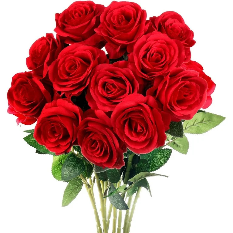 Mocoosy 12PCS Fake Roses Artificial Flowers Red Roses with Long Stems Realistic Faux Silk Rose Bo... | Walmart (US)