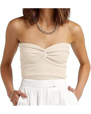 EFAN Womens Tube Tops Summer Outfits 2025 Casual Beach Vacation Clothes Sweaters Strapless Sleeve... | Amazon (US)
