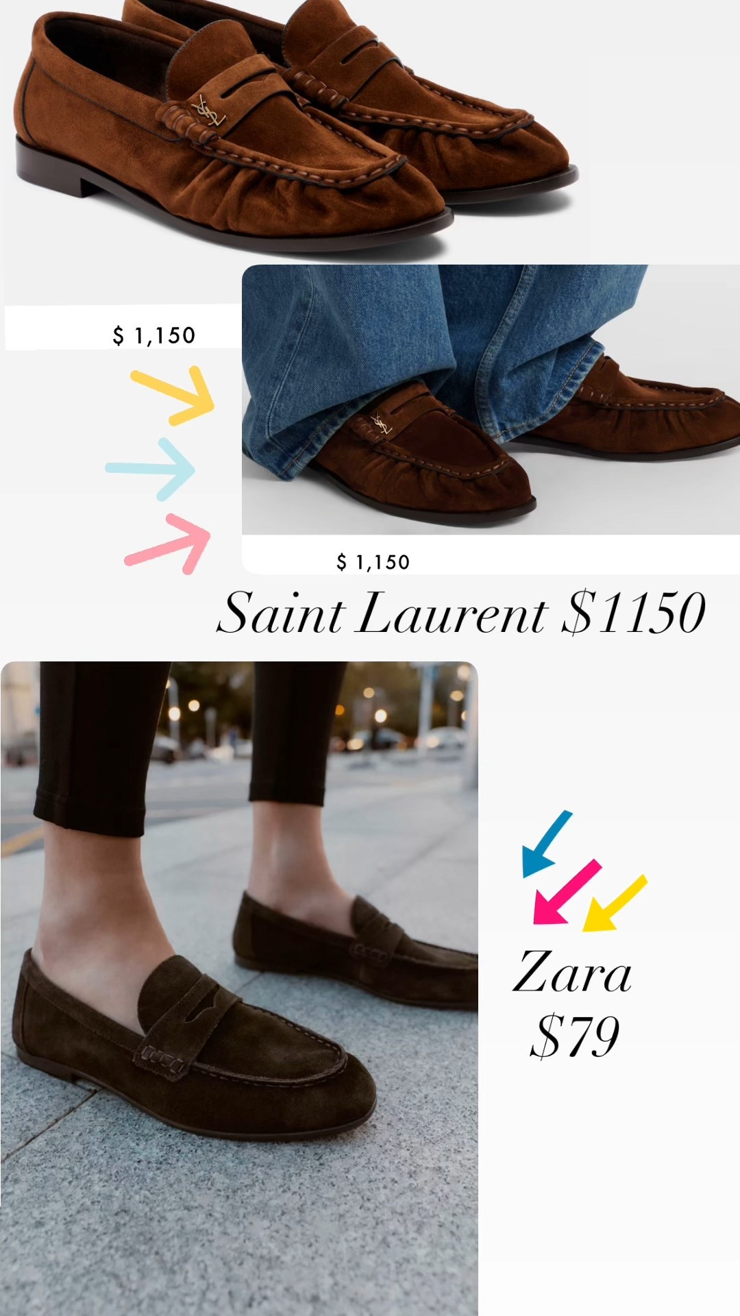 These Saint Laurent scrunched brown suede loafers have been trending - but the $1150 price — daily edit cover from Found by Em