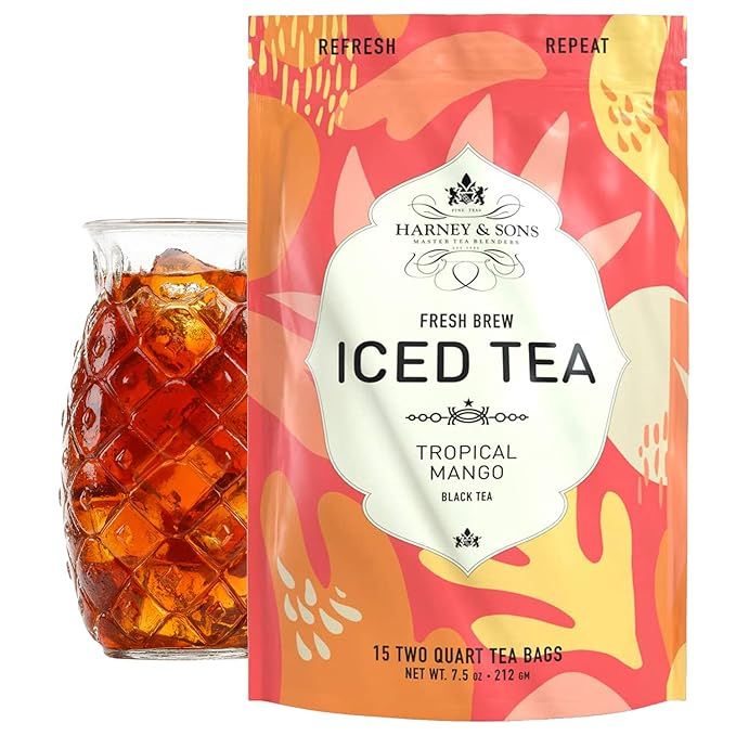 Harney & Sons Tropical Mango | Fresh Brew Iced Tea Pouches, 15 Two Qt Large Tea Pouches | Amazon (US)