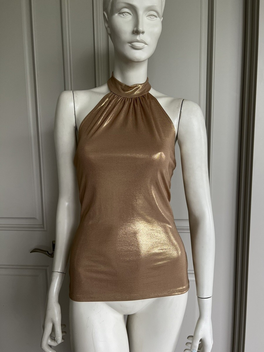 Forever 21 Womens Gold Sparkly Halter Tie Neck Open Back Top Sz M | eBay US