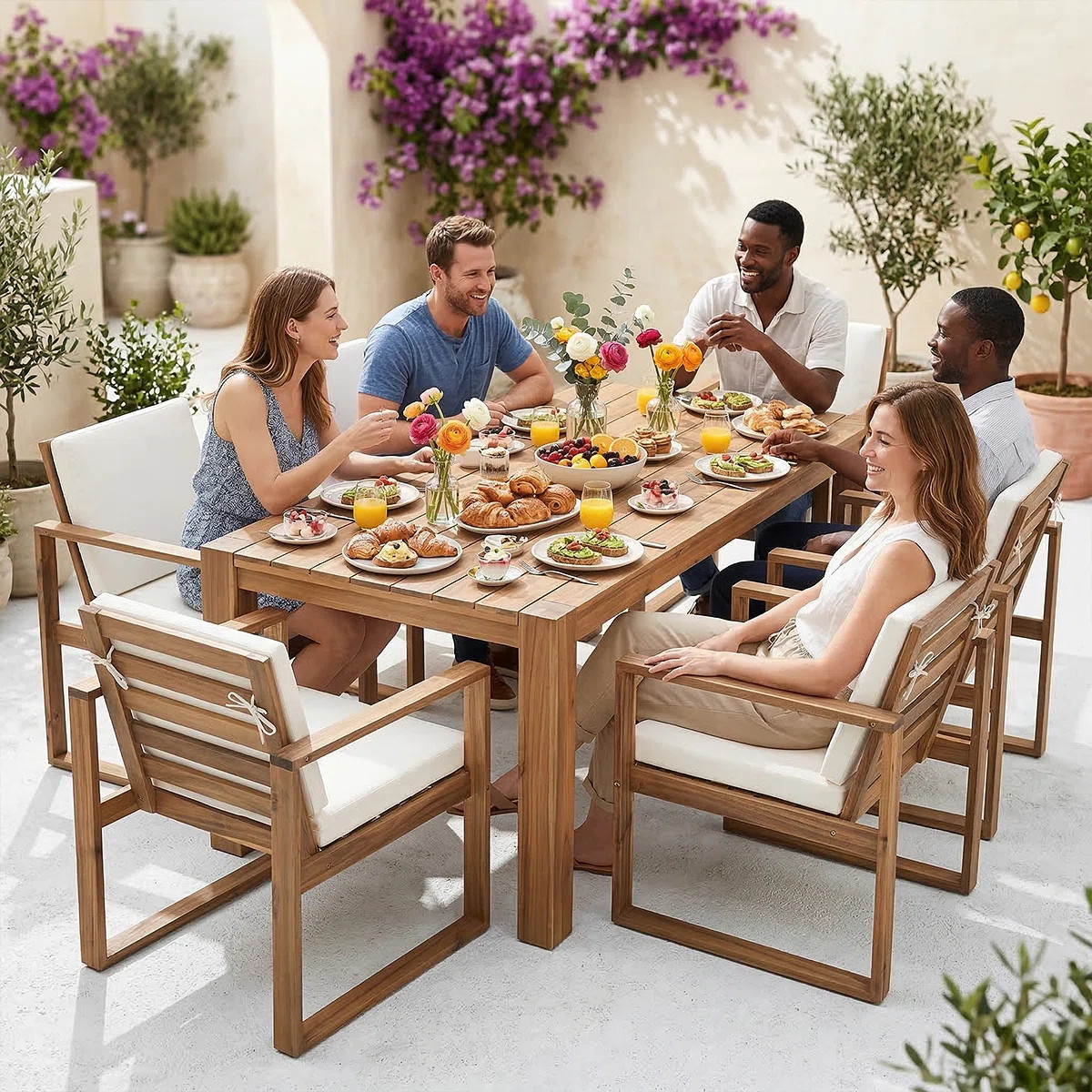 Rustic Patio Table And Chairs Set For 6 - Outdoor Dining Furniture With Umbrella Hole, Durable Wo... | Wayfair North America