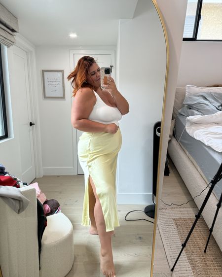 Currently working on styling this butter yellow satin slip skirt for an event coming up! 🧈 wearing a size 14!

#LTKfindsunder100 #LTKplussize #LTKmidsize