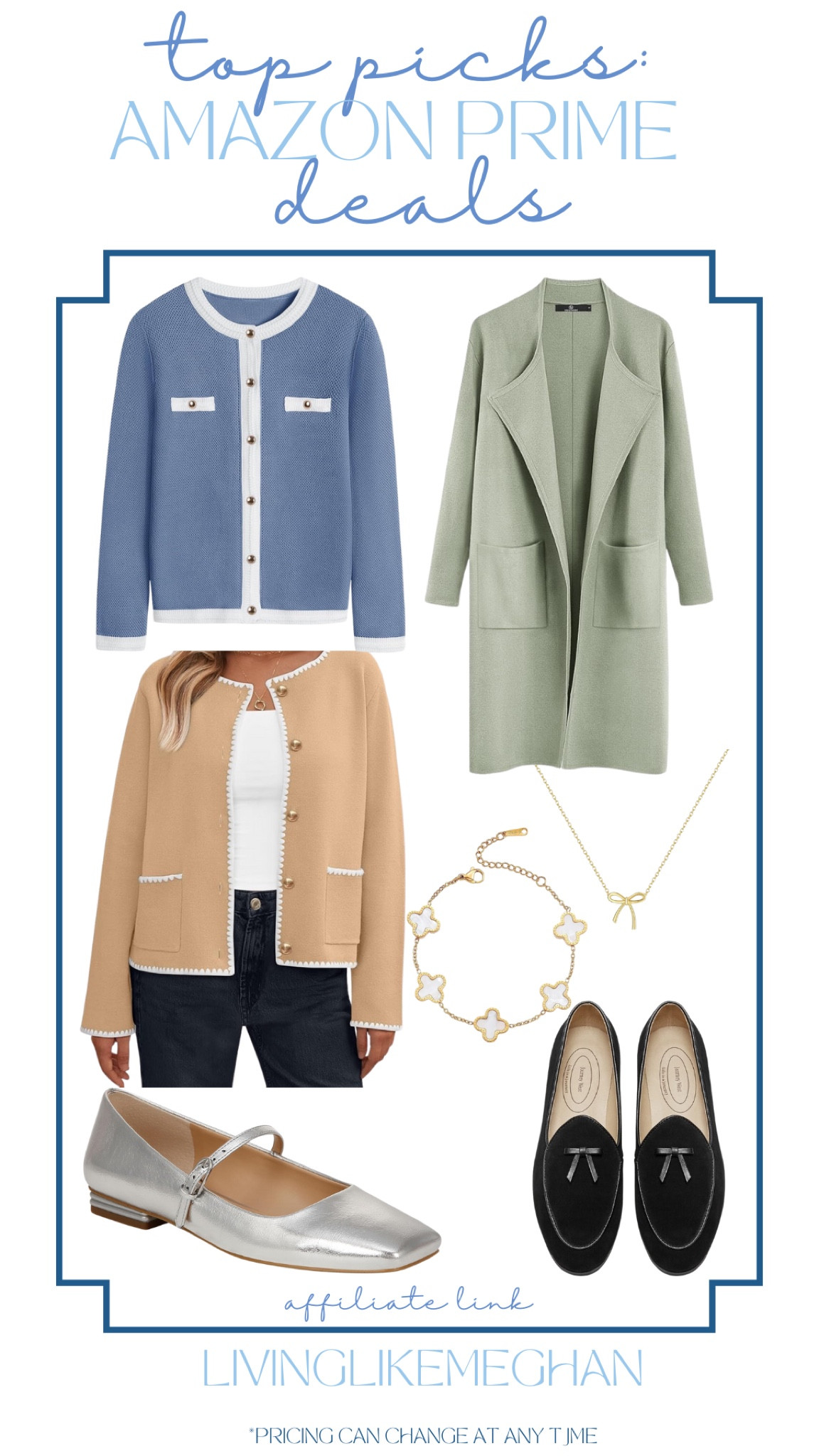 Amazon Prime Day Deals - fashion finds





Cardigan, clover bracelet, bow necklace, loafers, Mary Jane shoes, classic style, traditional style, preppy style, Amazon fashion, Amazon style, blue and white, coatigan, tan and white cardigan, classic fall outfit, fall style

#LTKSaleAlert #LTKFindsUnder100 #LTKxPrimeDay
