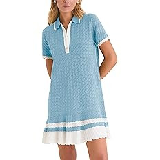 Shiyifa Crochet Hollow Polo Dress for Women Summer Short Sleeve Knit Dresses Casual Color Block S... | Amazon (US)