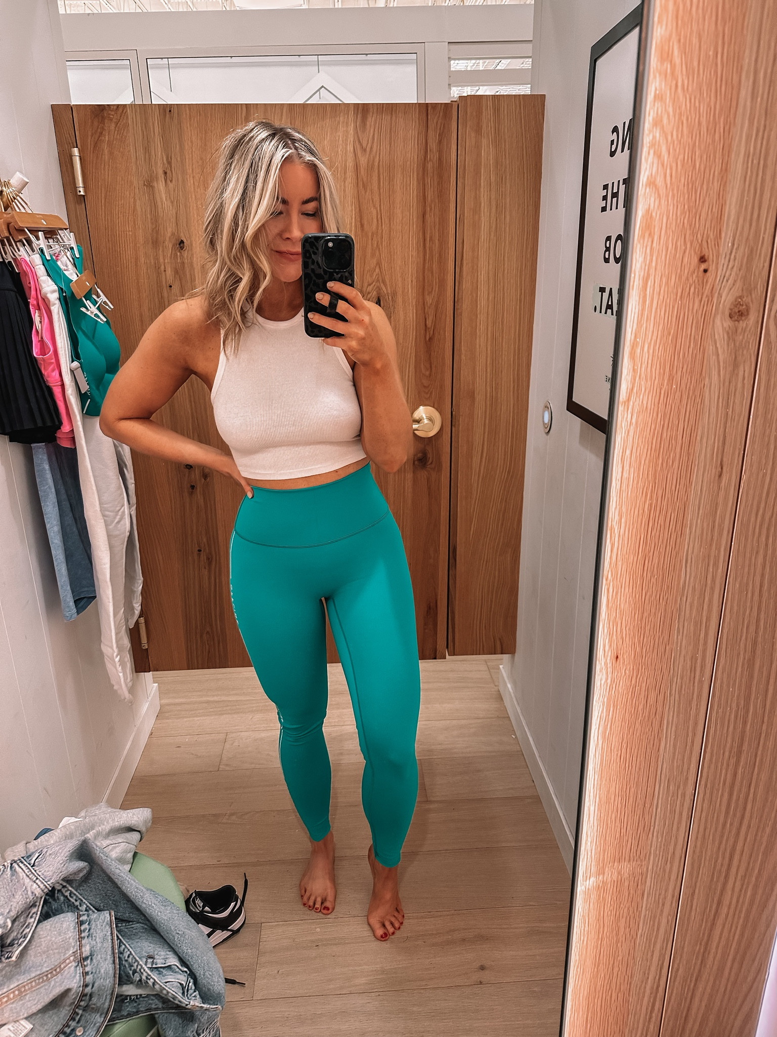 White high neck cropped tank top, green full length leggings, Aerie outfit, athleisure look


#LTKunder50 #LTKsalealert #LTKU