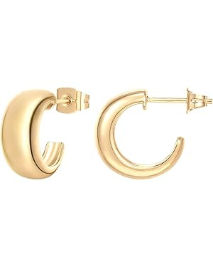 PAVOI 14K Gold Plated Sterling Silver Post Thick Huggie Earrings - Small Round Hoop Earrings in R... | Amazon (US)