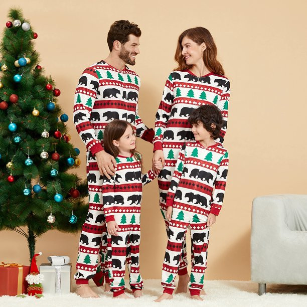 PatPat Christmas Family Matching Onesies,Front Zipper Xmas Tree Bear Pattern Flapjack Jumpsuit Sl... | Walmart (US)
