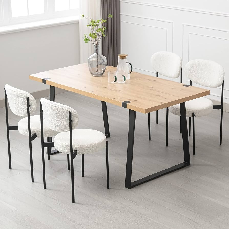 RIVOVA Faux Sherpa Dining Chairs Set of 4, Modern Dining Chair with Back & Black Metal Legs, Upho... | Amazon (US)