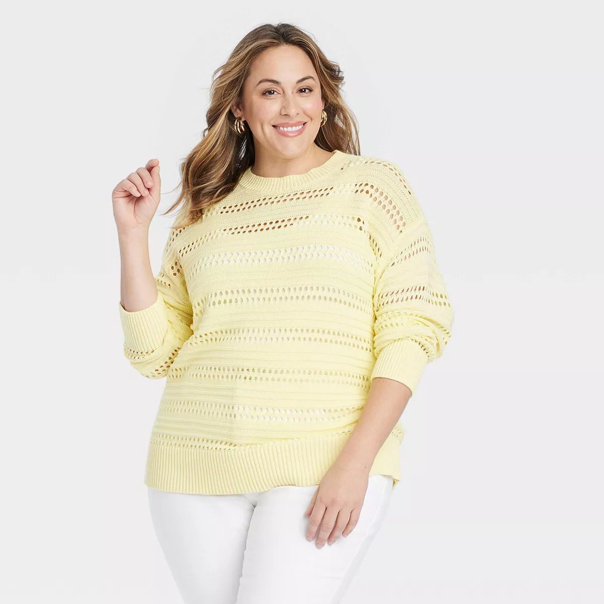 Women's Crewneck Crochet Sweater - Ava & Viv™ | Target