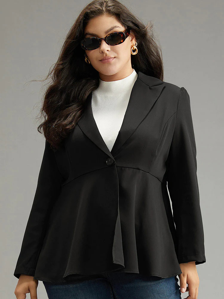 Anti-Wrinkle Plain Button Up Ruffles Blazer | Bloomchic